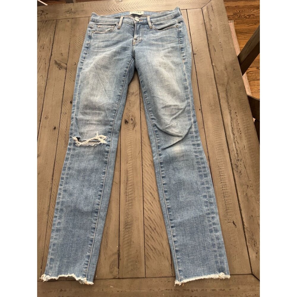 Frame Le Skinny de Jeanne Marco Court Raw Hem Knee Slit Jeans Size 24